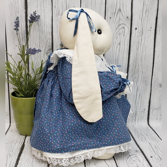 Large Sitting Vintage Handmade Plush Cloth Floppy Ears Bunny Girl Doll - Picture 3 of 14